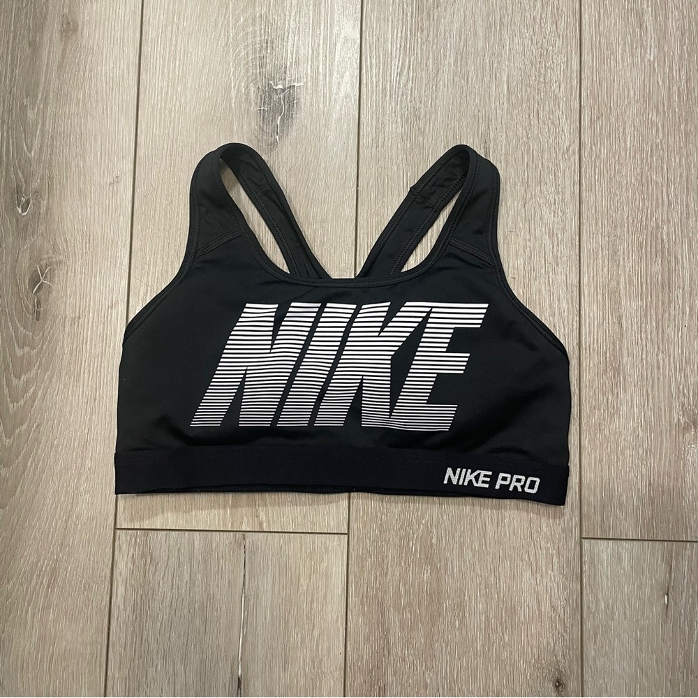 Nike Pro Classic Padded Graphic Training Sports Bra Black‎ White Medium